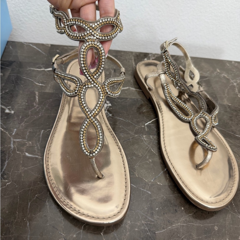 Antonio Melani, Walite, Soft Gold, Women’s Size 10 Rhinestone Gladiator Style Sa
